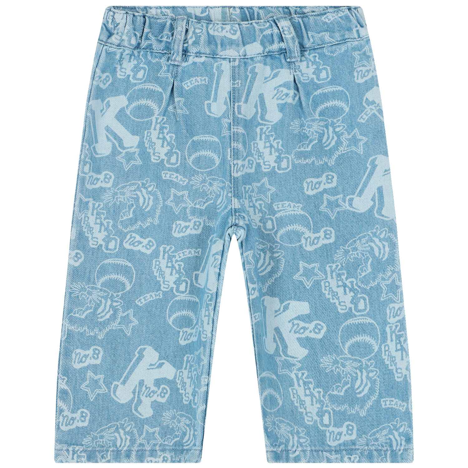 بنطلون بنات دينيم بالشعار باللون الأزرق , 1, hi-res